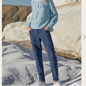 Poetry Jeans Blue Trouser Relaxed Tapered High Rise Hemp Blend Woman’s 4